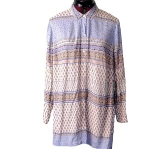 J Jill button up floral tunic shirt dress long cuff sleeves lightweight Size L